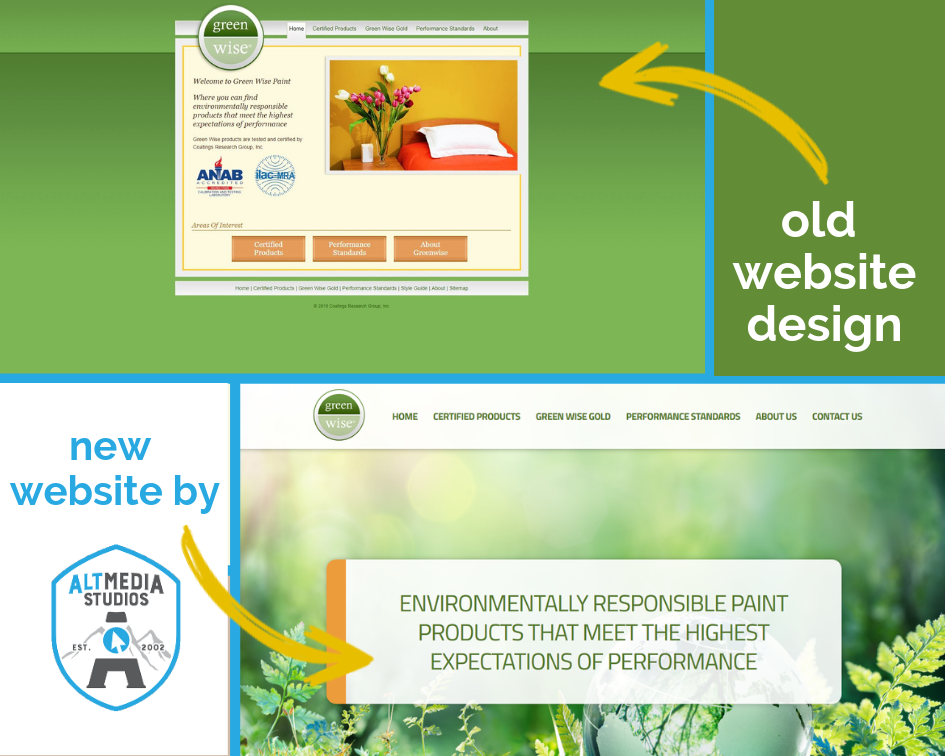 Green Wise's website before and after the rebuild and redesign by Alt Media Studios